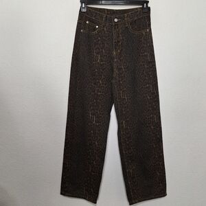 Trauss & Co. Vintage Inspired Animal Print Mobwife Wide Leg Statement Jeans- 14